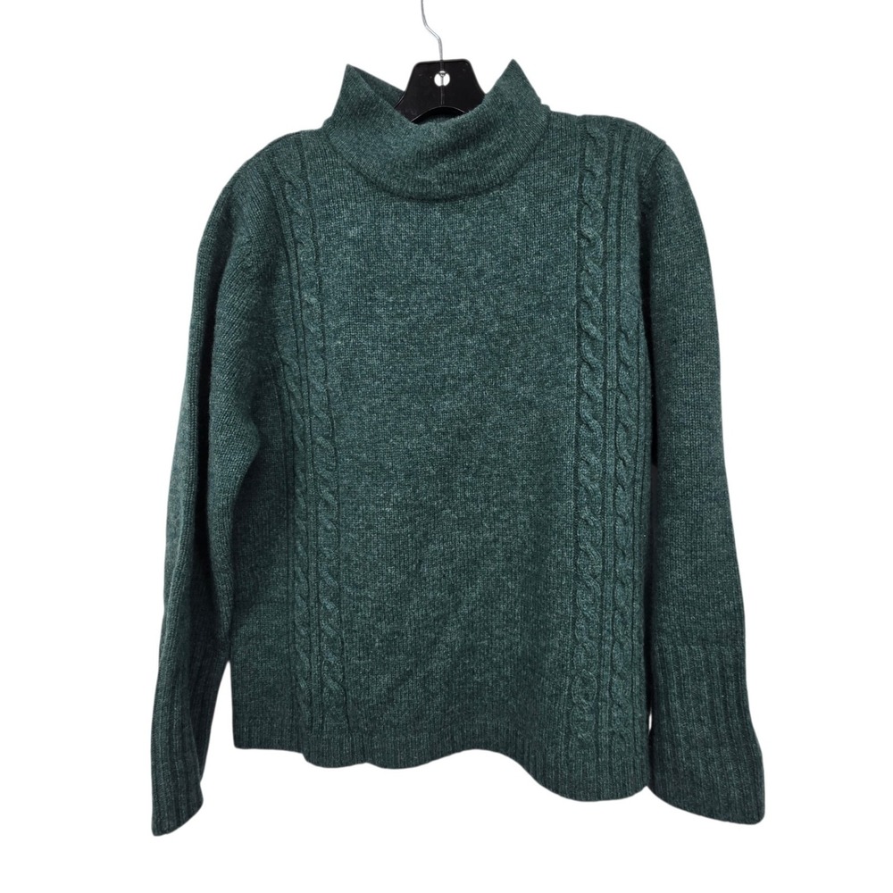 Vtg 90s Lambswool Cable Knit Turtleneck Sweater Women XL Heather Green Australia